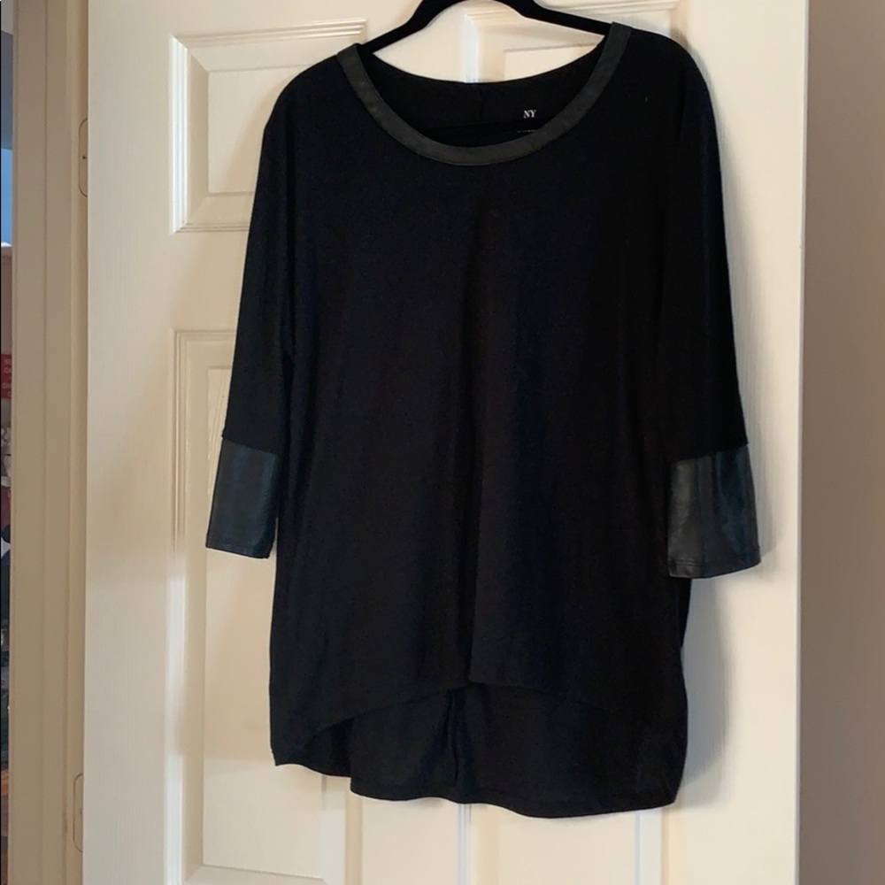 Black top with faux leather accents